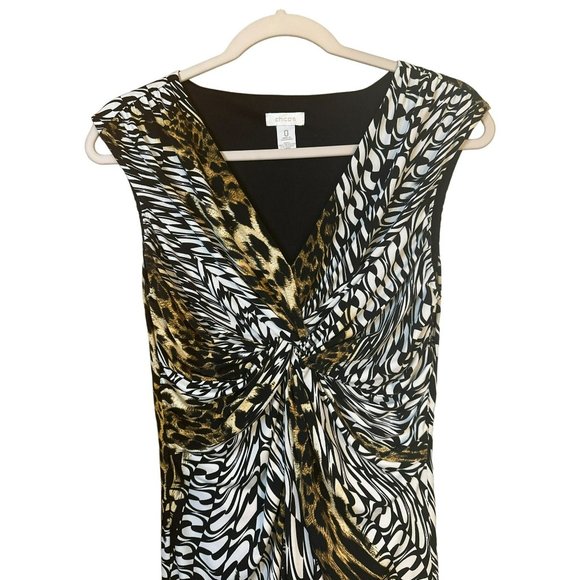 Chico's Sleeveless Stretch Scrunch Dress A Line Cheetah Leopard Print SZ 0 - Picture 5 of 6